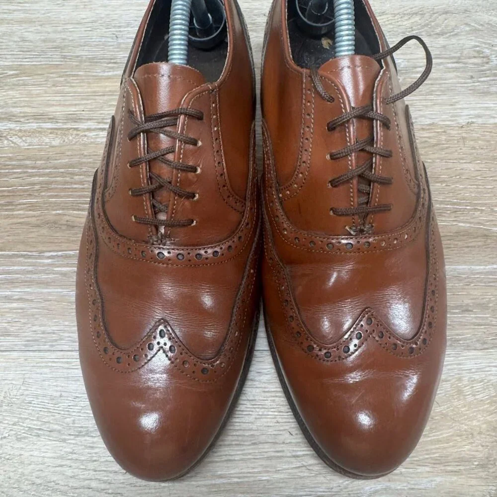 Stanford Brown Leather Wingtip Oxford Shoes Men's Size 8